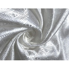 Silk Brocade Fabric White with White self Geometric Jacquard BRO1033[2]