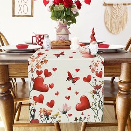 Camino de mesa de San Valentín, corazón de amor, mariposa, cocina, mesa de comedor, decoración de aniversario, boda, para interiores y exteriores, fiesta en el hogar