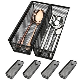 Organizador de cajones de cubiertos, organizador de cajones para cocina, organizador de utensilios para cajones de cocina con brazo entrelazado para cubiertos, tenedores, cucharas, cosméticos (9 x 3 x 2 pulgadas, paquete de 6)