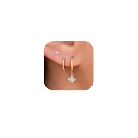 TTPSRY 3 Pairs of Earrings Set Women's 14K Gold with Cubic Zirconia Crystal Stud Earrings Hoop Pendant Stud Hypoallergenic Piercing Statement Earrings Jewellery Accessories Gifts for Women Girls,