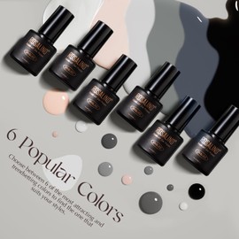 ROSALIND White Black Gel Nail Polish Set with Matte and Glitter Top Coat, 6 Colors Black Milky White Neutral Nude Grey Gel Nail Polish Soak Off Gel Nail art