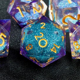 Liquid Core Quicksand Resin DND Dice, Sharp Edge Dungeons and Dragons Polyhedron Game Dice Set for Role Playing Games RPG Explorer Magic, Holiday Birthday Gifts Party Favors