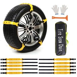 10 Pcs Snow Chains Car Anti Slip Tire Chains Fits for Most Cars Adjustable Anti-Skid Chains,Car Snow Chain for Trucks,Winter Universal Tire Blocks with Gloves