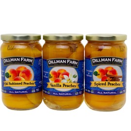 Dillman Farm Peach Halves Variety Pack-Old fashioned, Vanilla & Spiced Peaches- Gluten-Free, Non-GMO, Eco-Friendly Vegan, Kosher, Preservative Free, Corn Syrup Free - Made in USA, 16oz (pack of 3).