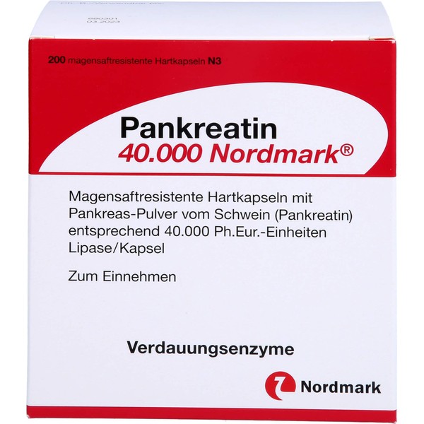 PANKREATIN 40,000 Nordmark Gastric Juice Hard Caps, Pack of 200