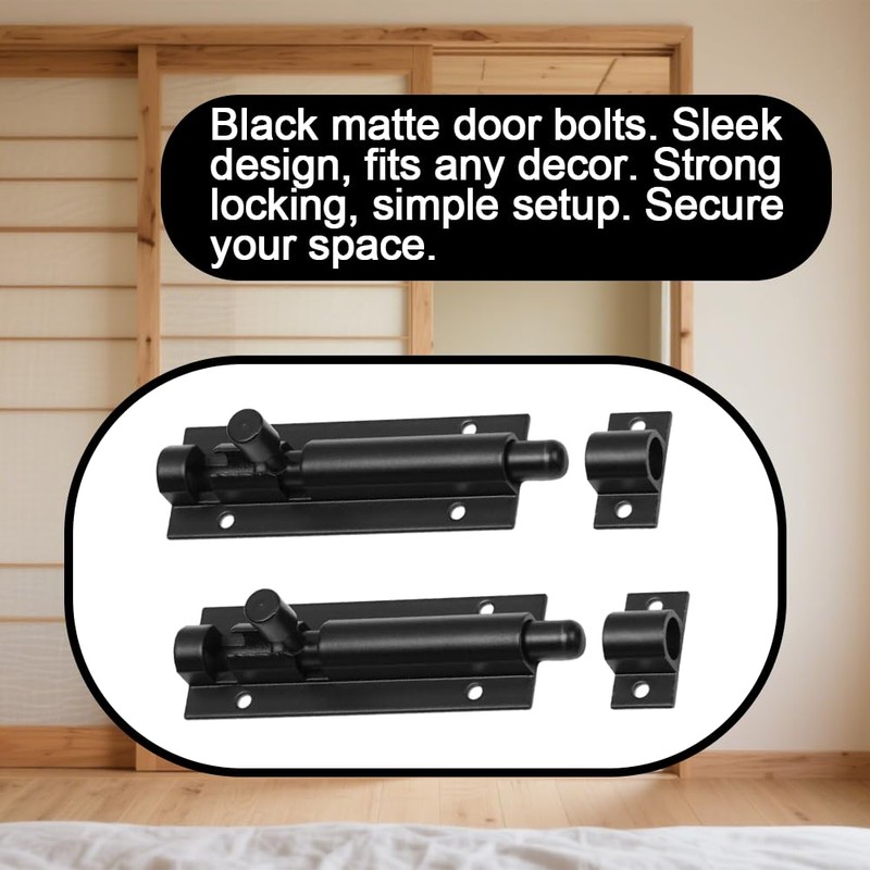 Heavy-Duty Black Door Bolt Latch, 2-Pack 4-Inch Slide Barrel Lock