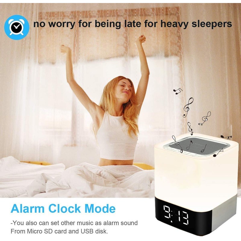 Gallstep Night Lights Bluetooth Speaker, Alarm Clock Bluetooth Speakers Touch