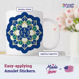 FunGiftCorner Feng Shui Stickers with 28 Hums Lotus Mandala Amulet, Set of 5 Pieces  4.3 Inch