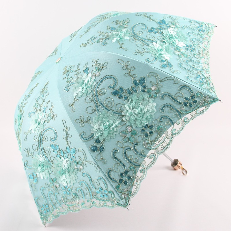 Honeystore Vintage Lace UV Sun Parasol Folding 3D Flower Embroidery