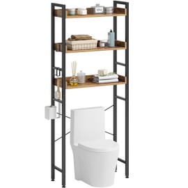 Rolanstar Over The Toilet Storage Rack, 3-Tier Bathroom Space Saver with Adjustable Shelves, Bathroom Organizer for Bathroom, Washroom, Rustic Brown