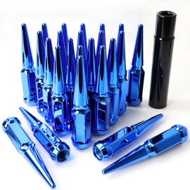 MEILUNBS 9/16-18 Spiked Lug Nuts, 3/4" Hex Closed End Nut with 1 Socket Key, Wheel Spiked Lug Nuts for Dodge Ram 1500 2500 3500, Ford F250 F350, Fit for Aftermarket Wheel (24Pcs,Blue)