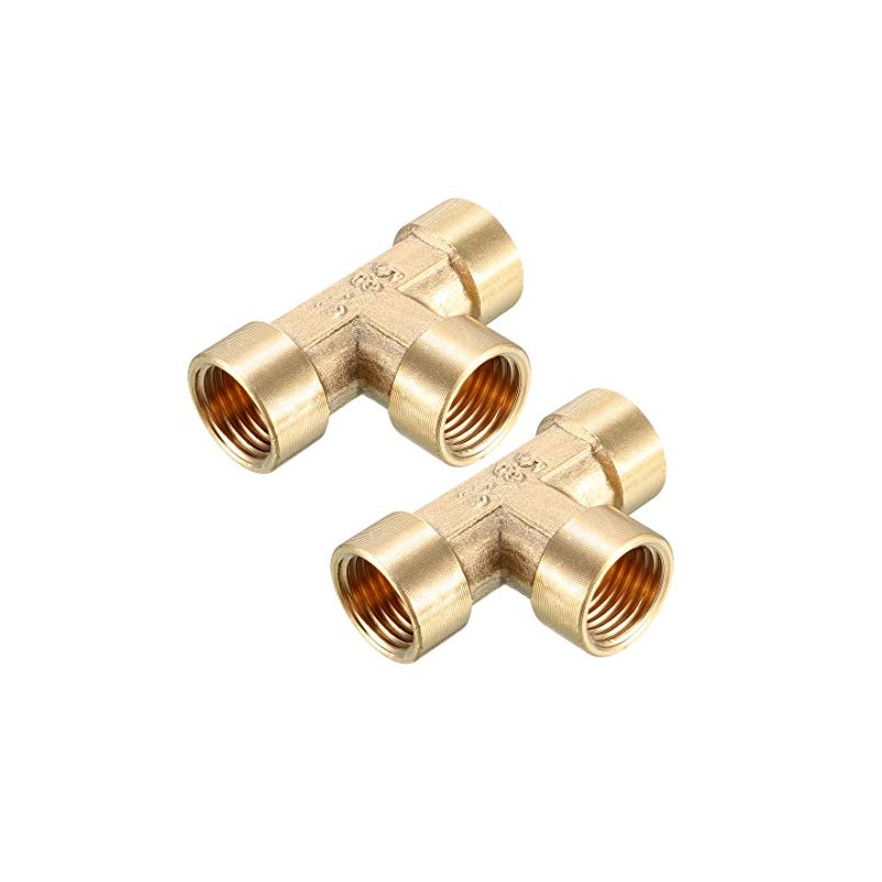 sourcing map Brass Tee Pipe Fitting 1/4 PT Female Thread