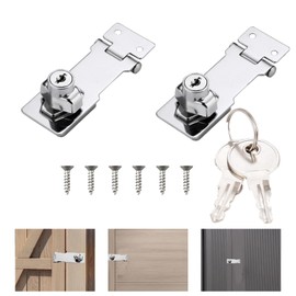 Hasp and Staple with Padlock, 3 Inch Padlock Hasp and Staple Heavy Duty Shed Lock with Screw, Twist Knob Lock Hinge Lock for Window Doors Cabinet