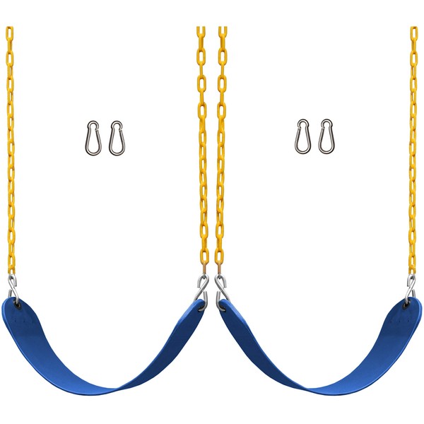 Jungle Gym Kingdom 2 Pack Swings Seats Heavy Duty 66" Chain Plastic Coated - Playground Swing Set Accessories Replacement Snap Hooks (Blue)