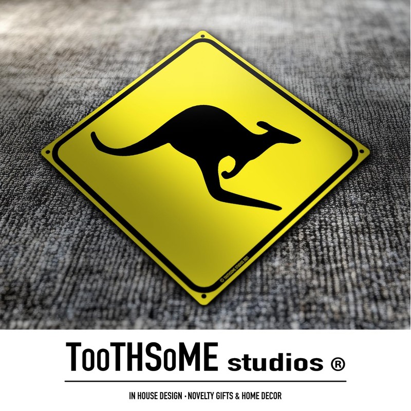 Kangaroo Crossing 12" x 12" Tin Road Sign Xing Australian