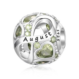 PHRUKAR August Birthstone Charm for Charm Bracelet, 925 Sterling Silver Infinity Love Heart Bead Charm for Bracelet and Necklace, Happy Birthday Mother's day Christmas Jewelry Gifts for Women