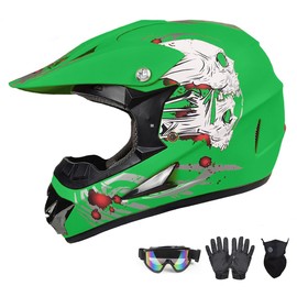 DOT Approved Off-Road Helmet for Kids, Youth, and Adults - Motocross, Dirt Bike, 4-Wheel,BMX, ATV Motorcycle with Gloves, Goggles, and Mask (Light Green, Small)