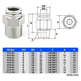 TAILONZ PNEUMATIC 304 Stainless Steel Male Straight 6MM Tube OD x 1/4 Inch NPT Thread Push to Connect Fittings PC6-N2 (Pack of 2)