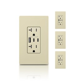 TOPELER 4 Pack USB Wall Socket, 30W 6.0A 3-Ports USB Receptacles, Duplex 20 Amp Tamper-Resistant Outlet with Type A & C Port, ETL & FCC Listed, Screwless Wall Plate Included, Ivory
