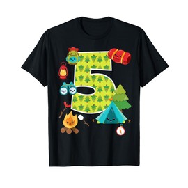 Camping Backyard Sleepover 5 Year Old 5th Birthday Party T-Shirt