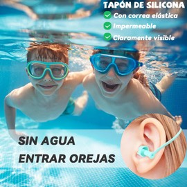 Juego de gafas de natación para niños, gafas de natación 3 en 1 con montura grande y bolsa de almacenamiento, protección antivaho y UV, gafas de natación con tapones para los oídos, gorro de natación