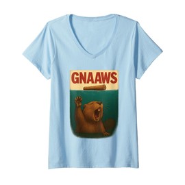 Womens Funny Beaver GNAAWS Water Parody Design V-Neck T-Shirt