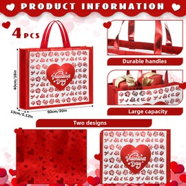 Dansydaisy 6 Pcs Extra Large Valentine's Day Gift Bag 20 x 16 Inch Reusable Heart Tote Bag with Handles Non Woven Love Valentine's Shopping Bag Valentines Party Favor Galentines Adults(Novel Style)