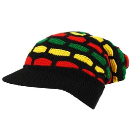 Itzu Rasta Oversized Knit Slouch Peak Beanie Cap Hat in Black (All Over Mosaic)