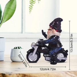 Garden Gnome Ornaments, 13 cm Funny Gnome Riding Motorcycle, Outdoor Goblin Art Decoration, Biker Gnomes Garden Ornaments, for Patio Lawn Yard Art Decoration