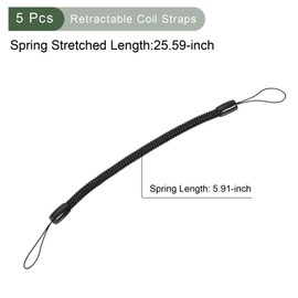 YOKIVE 5 Pcs Retractable Spring Coil Straps, Spiral Stretchy Key Holders Lanyard Cord | Great for Home Keys, Backpacks, Pens, Torches (Black, 6-Inch)