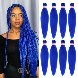 Blue Braiding Hair Pre Stretched 20 Inch 8 Packs Braiding Hair Extensions for Crochet Box Braids Twists Locs Hair Itch Free Soft Yaki Texture Hot Water Setting (20inch,#Blue)