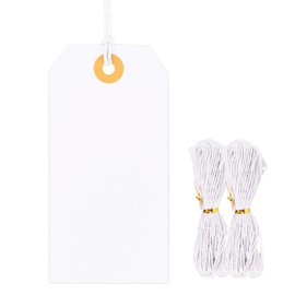 G2PLUS 100PCS Price Tags, White Tags with String Attached, 1.6 x 2.8 in Marking Label Tags, Blank Shipping Tags, Clothing Label Hang Tags, Blank Labeling Tags with Reinforced Hole for Inventory Sales