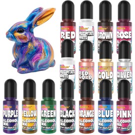 Alcohol Ink Set - 15 Colors Alcohol Inks for Resin, Highly Concentrated Alcohol Based Ink Epoxy Resin Dye, Alcohol Inks for Painting, Glass, Tumbler Making, Petri Dish, Coaster - 0.35oz Each