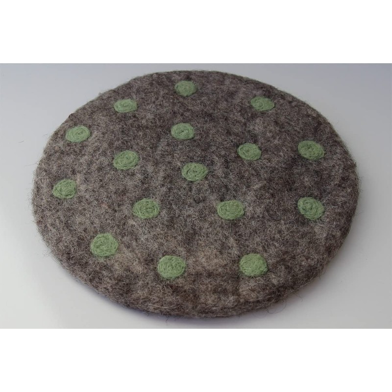 Maharanis Fairtrade Hand Felted Coaster 21cm Heather Grey, Mint Polka