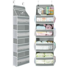 Yecaye 5 Tier 1Pc Over the Door Organizer 42 lbs Load, Swing-proof Door Organizer Hanging with Clear PVC Windows, Behind the Door Storage for Bedroom Nursery Closet Laundry Pantry Bathroom, Grey