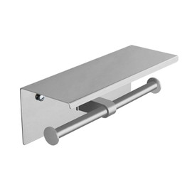 BGL Toilet Paper Holder with Shelf Brushed Nickel Double Head Toilet Tissue Roll Holder Stainless Steel Adhesive No Drill Wall Mount for Bathroom