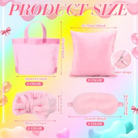 Daifunli 24 Pieces Spa Sleepover Party Supplies for Girl 6 Pcs Spa Headband 6 Plush Sleep Eye Mask 6 Pcs 18'' x 18'' Velvet Throw Pillow Covers 6 Tote Bags for Slumber Sleepover Party Favor (Colorful)