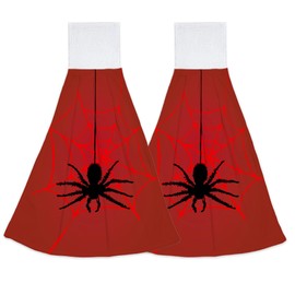 Elightvap 2PCS Spider Red Web Hanging Kitchen Towel Hand Towels Soft Coral Velvet Loop Dish Towel for Bathroom Washcloth Absorbent Tie Towel