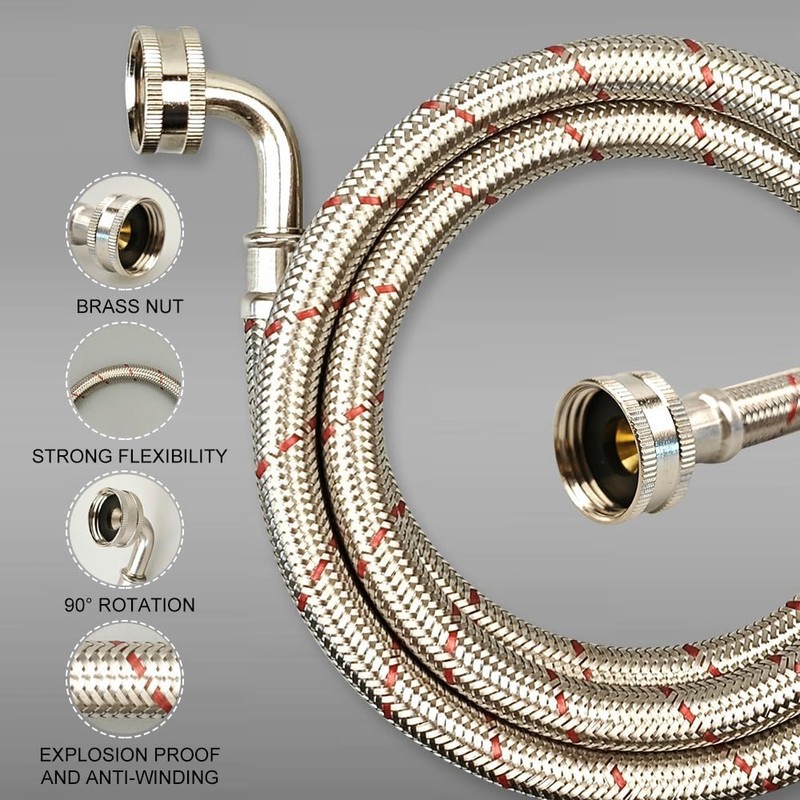 PLUMBINGMASTER 10FT Stainless Steel Washing Machine Hoses with 90 Degree