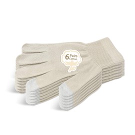 Evridwear Guantes unisex de algodón hidratante con dedos para pantalla táctil para eccema, belleza, cosméticos, manos secas, sensibles, irritadas, terapia de piel durante la noche, 6 pares, color beige ligero, L/XL