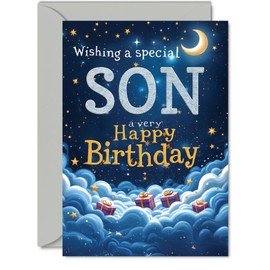 Son Birthday Card - Starry Night Moon Clouds - Happy Birthday Card for Son from Dad Mum, A5 Male Bday Greeting Cards