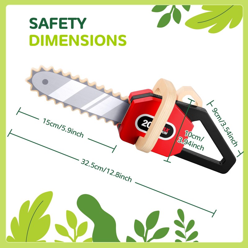 GAGAKU Wooden Toy Kids Chainsaw Tool Set, Pretend Play Construction