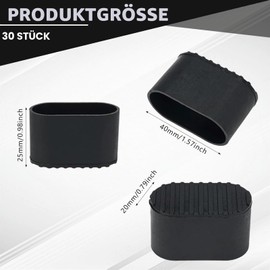 Pack of 30 Oval Chair Leg Protective Covers, 40 x 20 mm, Black, PVC Chair Leg Protectors for Furniture Legs, Floor Protection Caps for Chairs and Tables, Noise-Dampening and Non-Slip for Indoor and