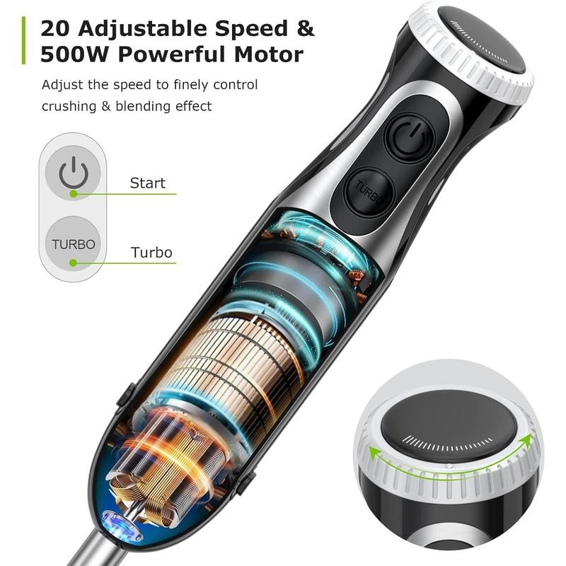 Bonsenkitchen Immersion Blender, 20 Variable Speeds & Turbo, 4-In-1 Stainless