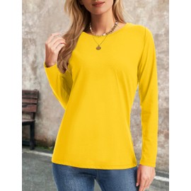 YUCOLEN Womens Long Sleeve T Shirts Cotton Long Sleeve Shirts Women Soft Women Tshirt Yellow Long Sleeve Shirts for Women Size Medium