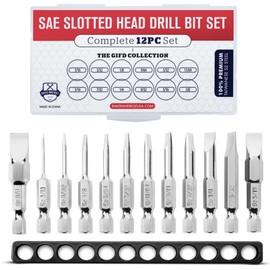 Slotted Screwdriver Bit Set | Premium12pc Complete SAE Set Bit Holder and Storage case Precision 1/4in Hex Shank Magnetic Flat Head Drive Bits Set 2 in Long Security Set for Drill Impact Drivers