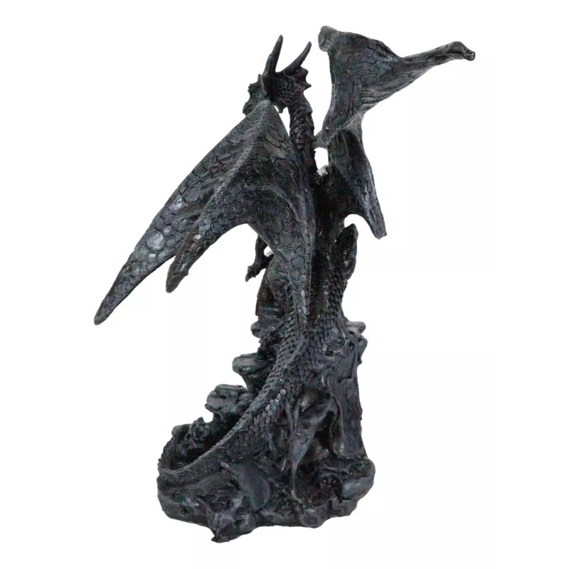 Gargantuan Stone Dragon Guarding Medieval Castle On Mountain Steppes Figurine