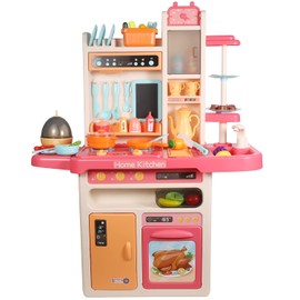 Sumac Kids Kitchen Playset with Realistic Steam, Water, Light & Sound – 65-Piece Interactive Cooking Toy for Toddlers - Educational Role Play Toy Gift for Boys & Girls