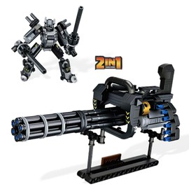 WULOBOOI Gatling Gun Building Blocks Set, 2 in 1 DIY Assembling Gun or Mech Model, 389 PCS Bricks Collectible Military Weapon Toy Set Gift for Boys Adult or Firearm Fans
