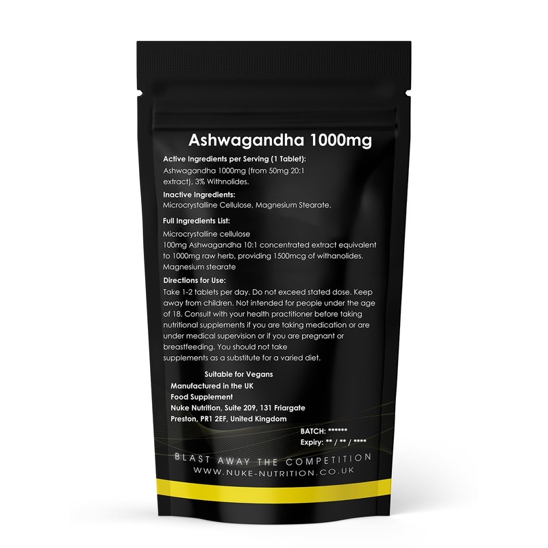 Nuke Nutrition Ashwagandha Tablets | 60 Tablets | 1000mg High